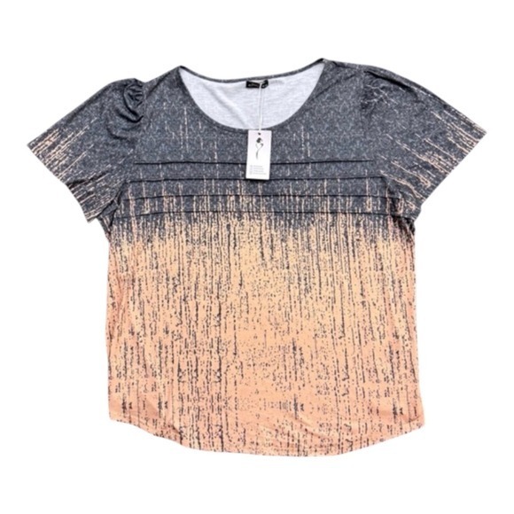 Ofeefan Tops - Ofeefan Plus Size 3XL Shirt Grey Peach Ombre Pleated Scoop Neck